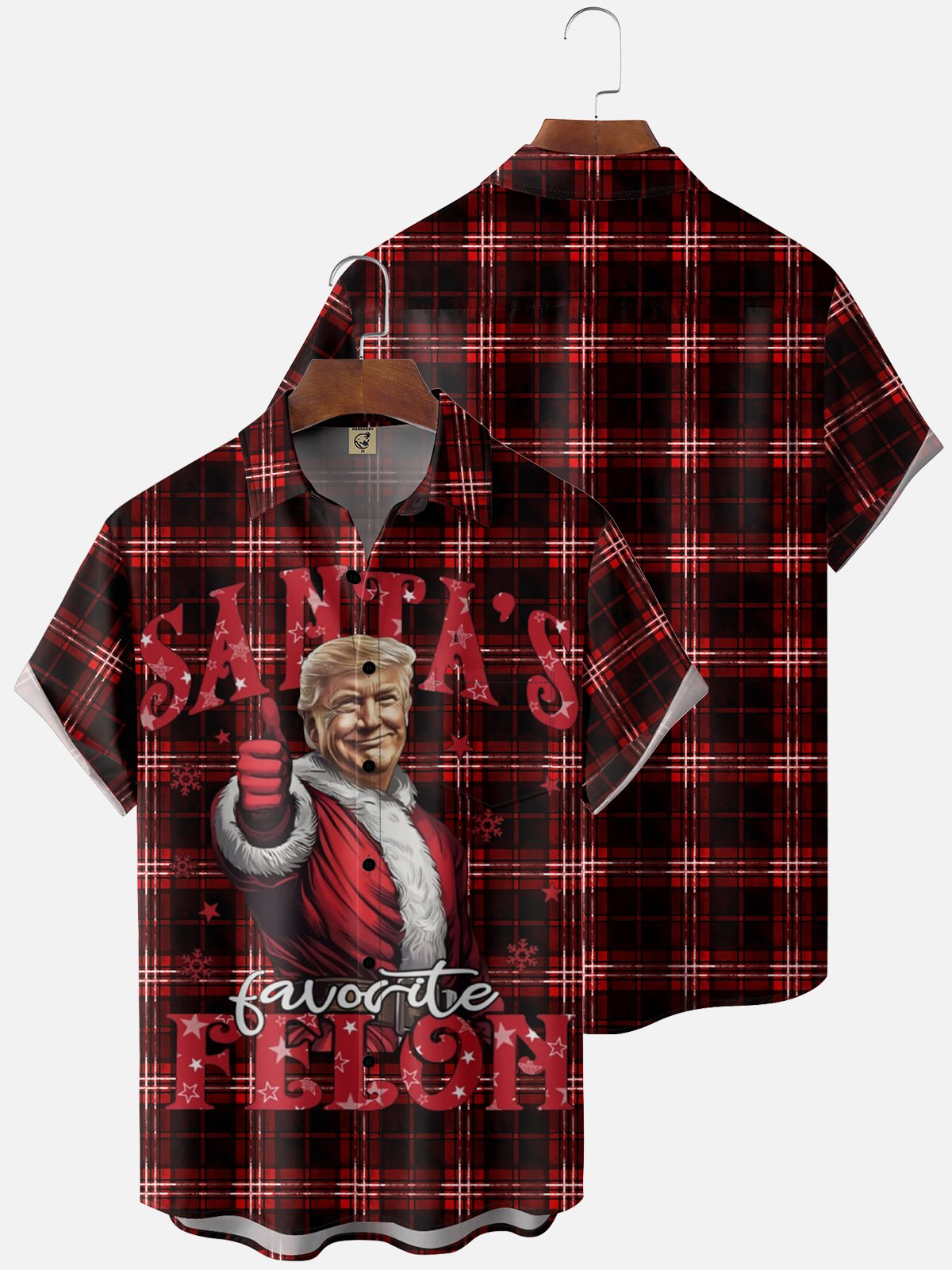 Moisture Wicking Christmas Trump Chest Pocket Casual Shirt