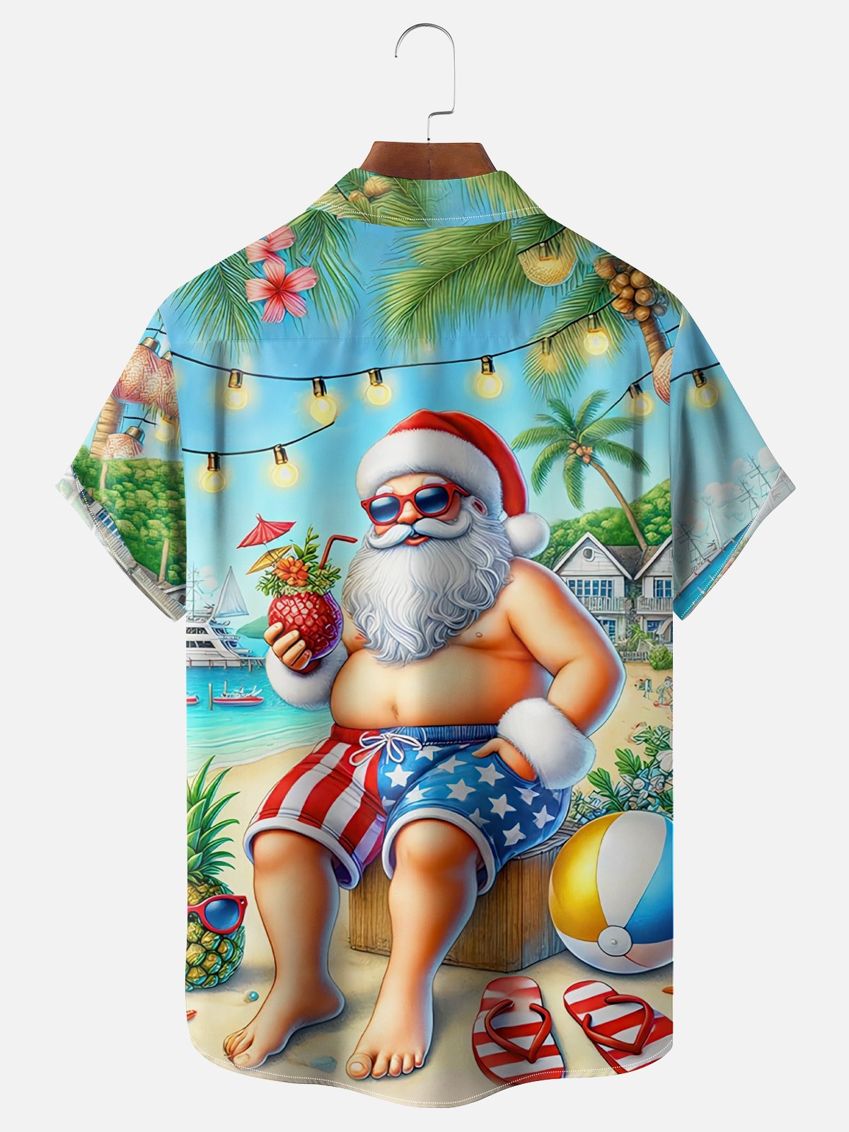 Moisture Wicking Christmas Santa Claus Chest Pocket Casual Shirt