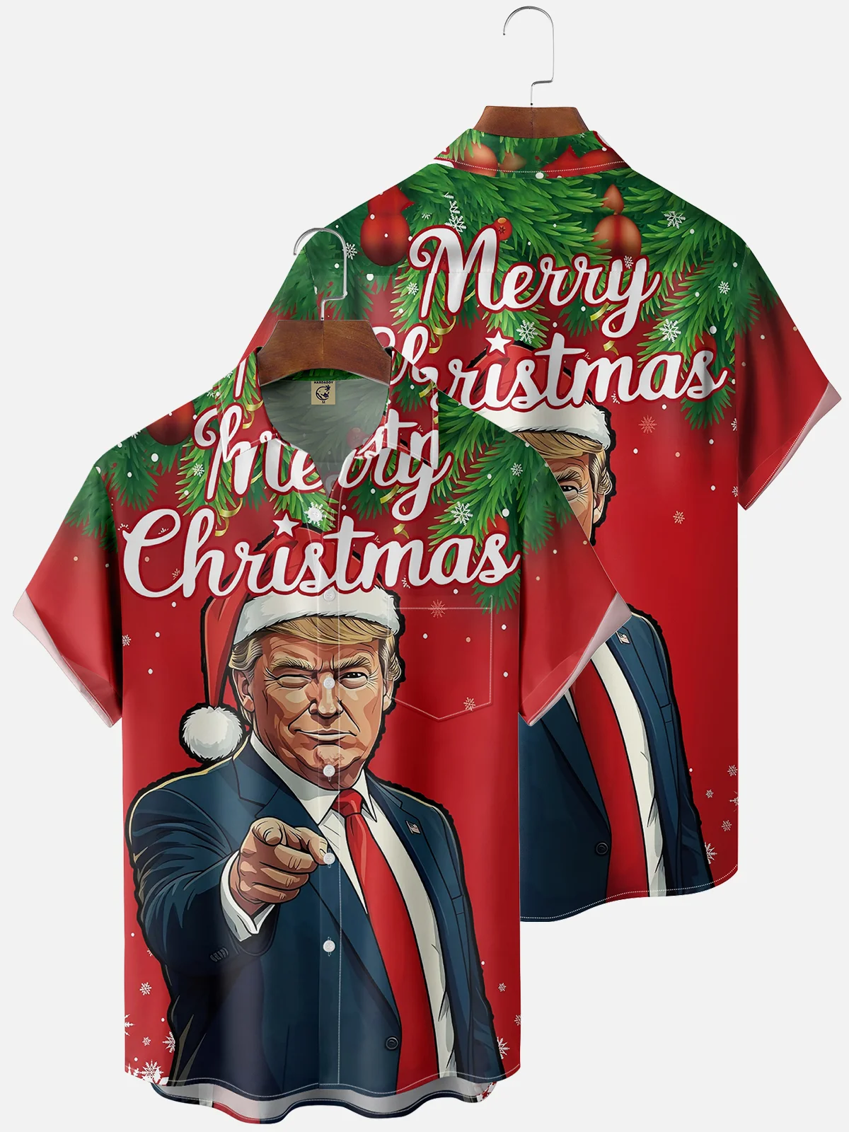 Moisture Wicking Christmas Trump Chest Pocket Casual Shirt