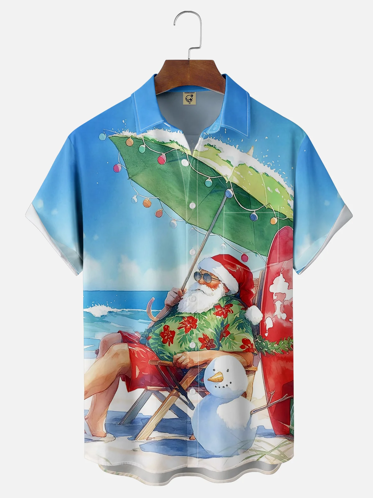 Moisture wicking Christmas Beach Holiday Santa Claus Chest pocket Casual Shirt