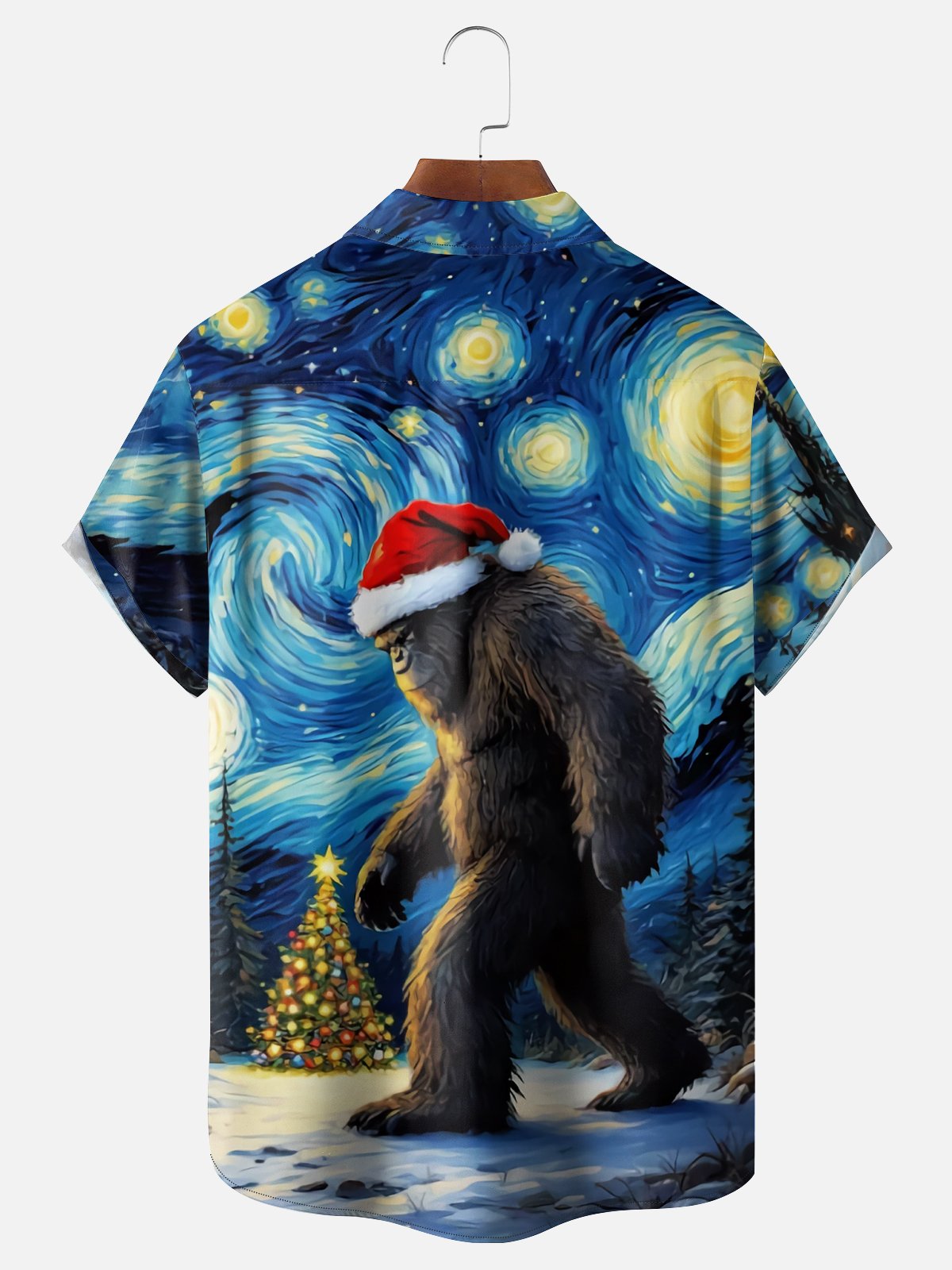 Moisture Wicking Christmas Bigfoot Chest Pocket Casual Shirt