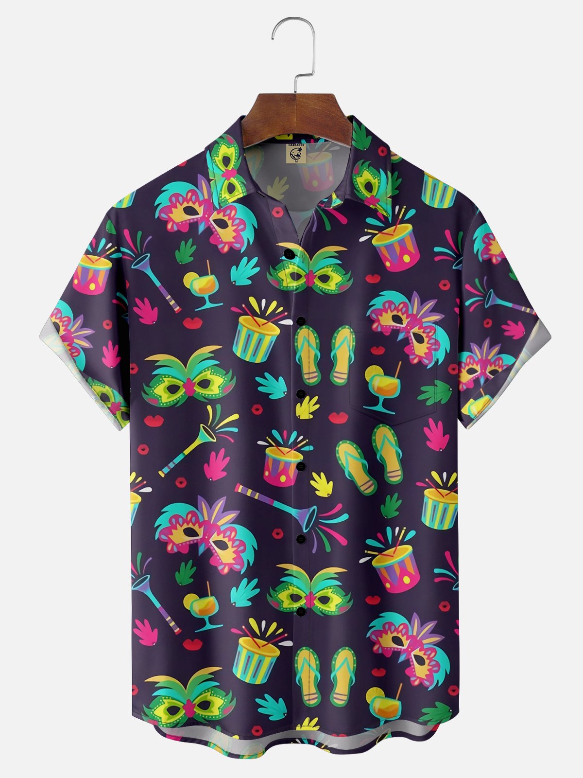 Moisture-wicking Mardi Gras Carnival Mask Music Chest Pocket Casual Shirt