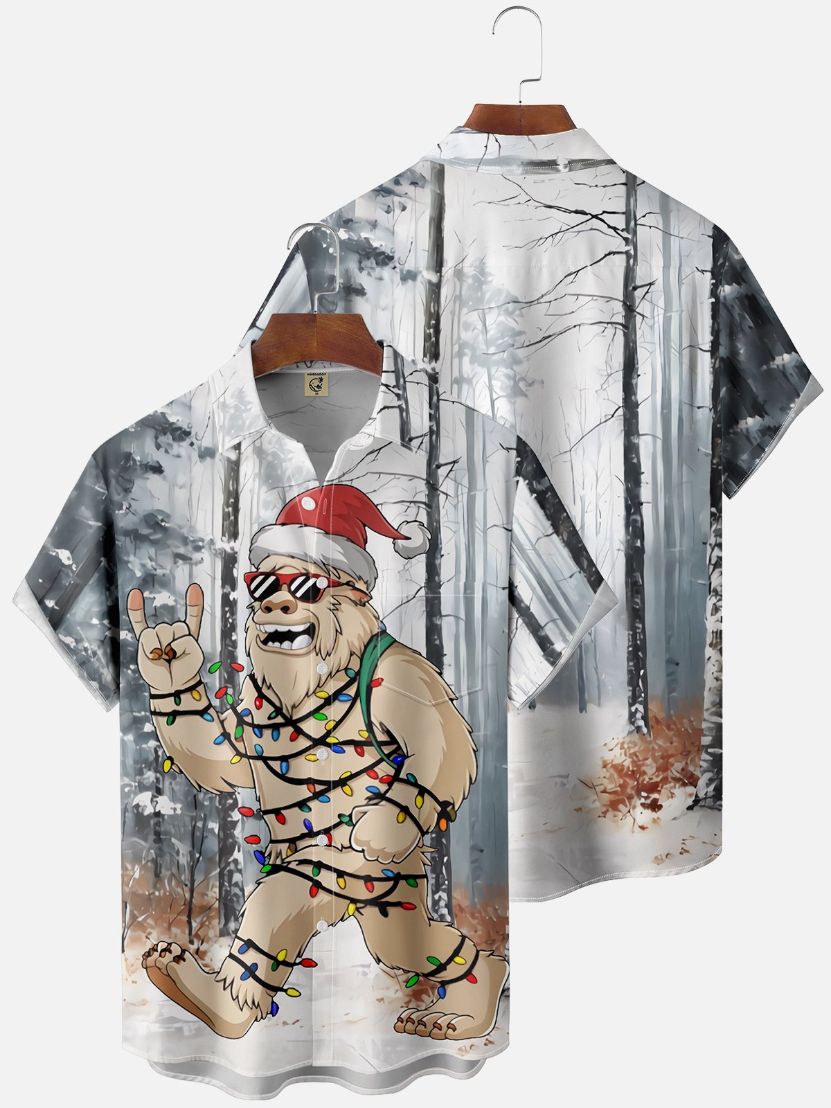 Moisture Wicking Christmas Bigfoot Chest Pocket Casual Shirt