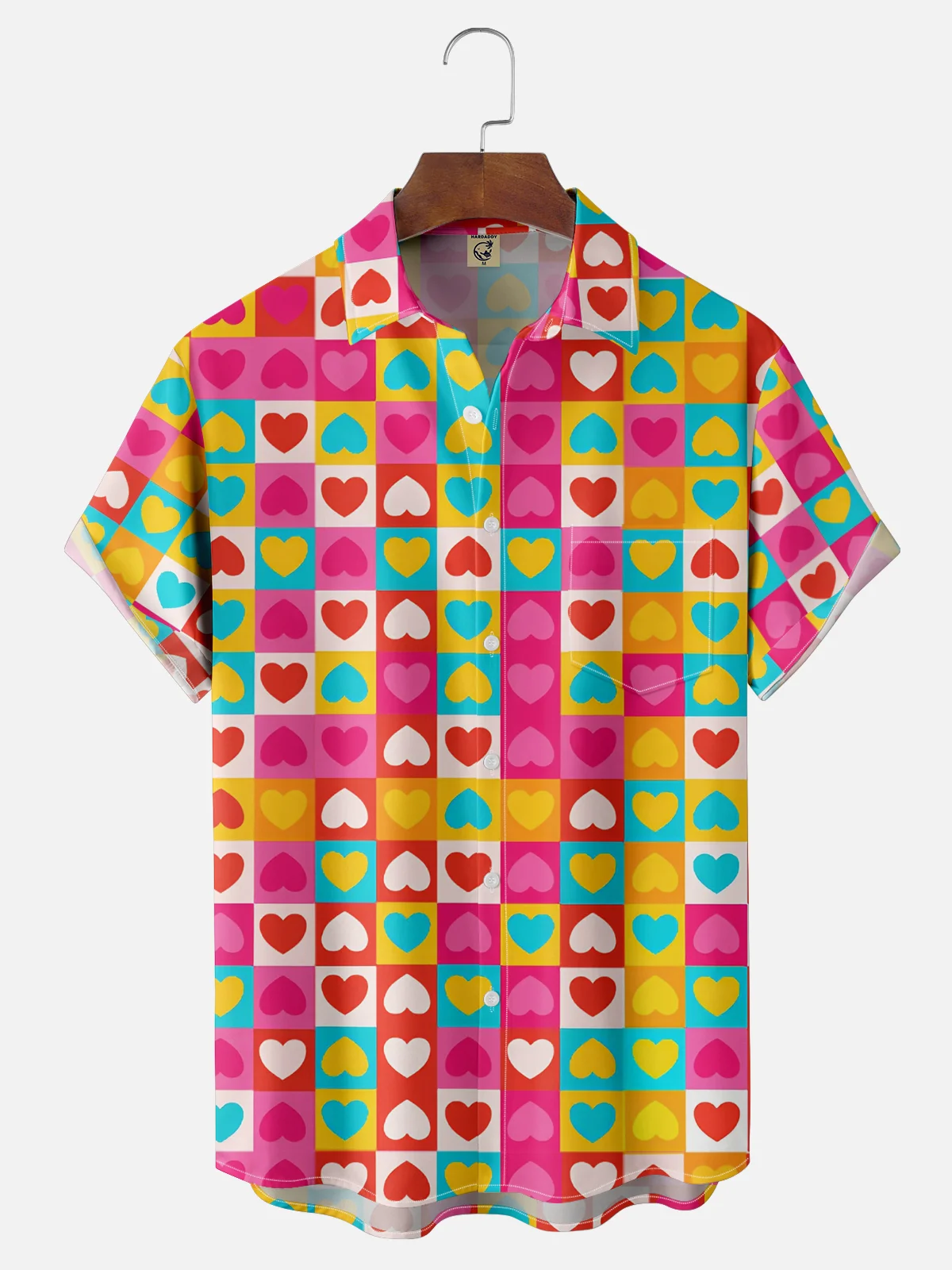 Moisture Wicking Valentine's Day Heart Chest Pocket Casual Shirt