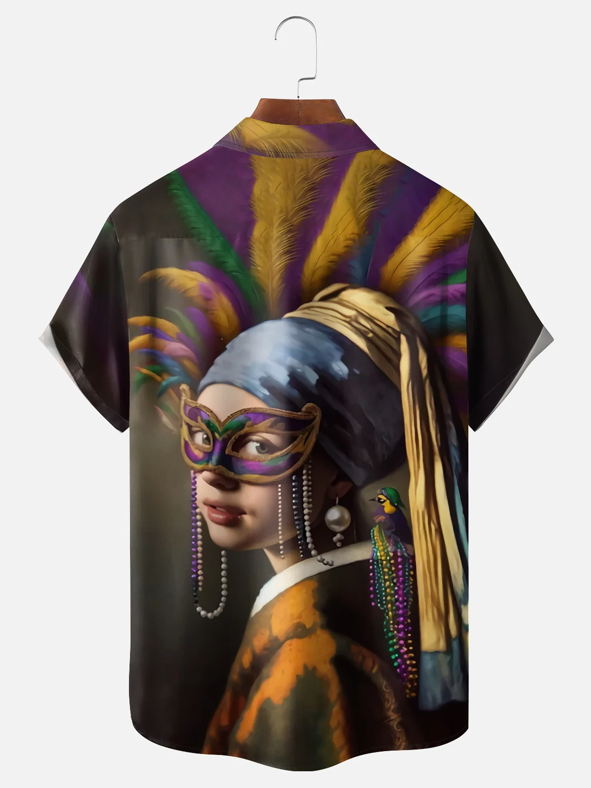 Moisture Wicking Mardi Gras Masked Girl Chest Pocket Casual Shirt