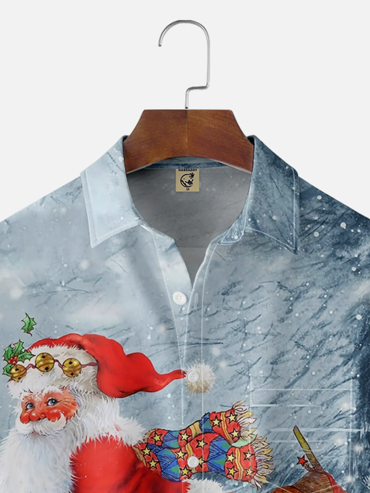 Moisture Wicking Christmas Skating Santa Claus Chest Pocket Casual Shirt