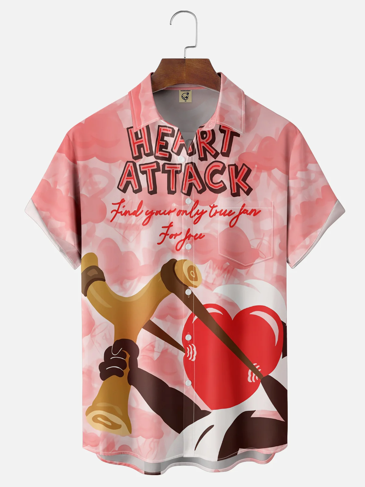 Moisture Wicking Valentine's Day Heart Chest Pocket Casual Shirt