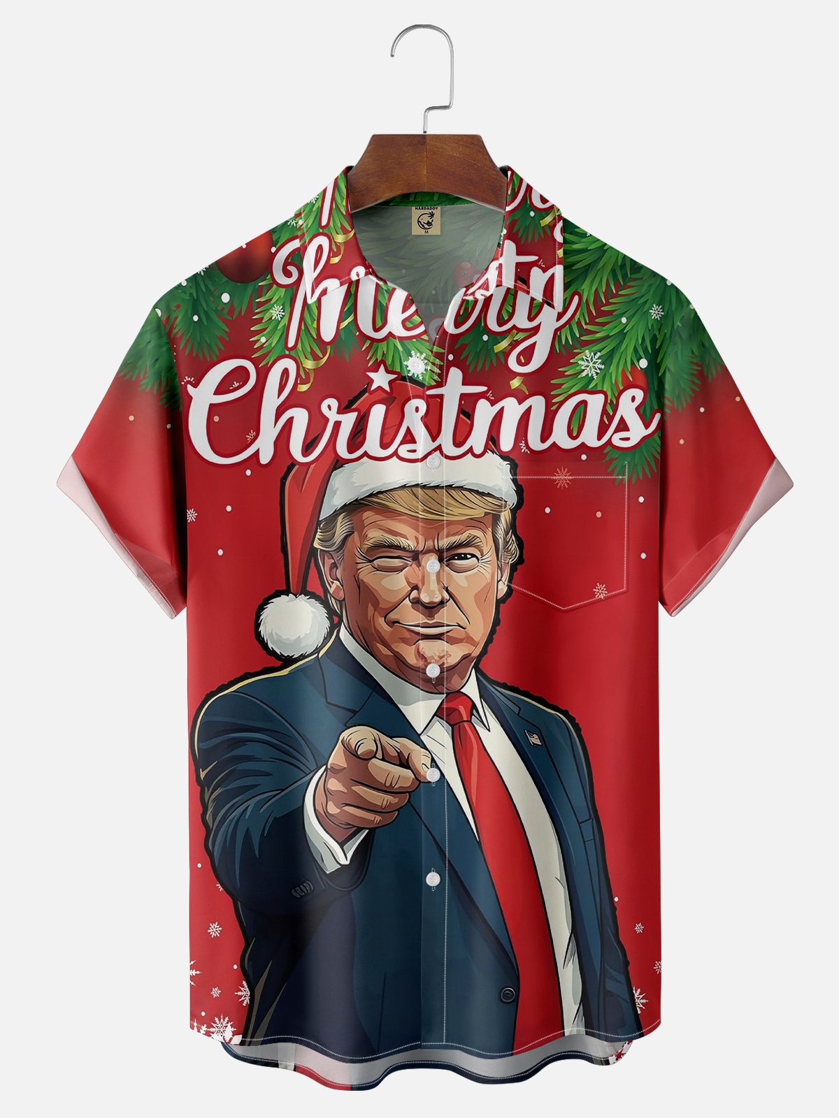 Moisture Wicking Christmas Trump Chest Pocket Casual Shirt