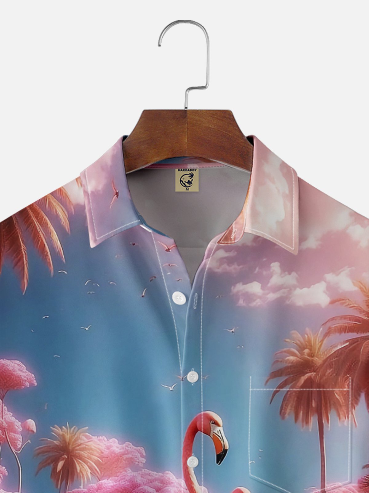 Moisture-wicking Palm Tree Flamingo Chest Pocket Hawaiian Shirt