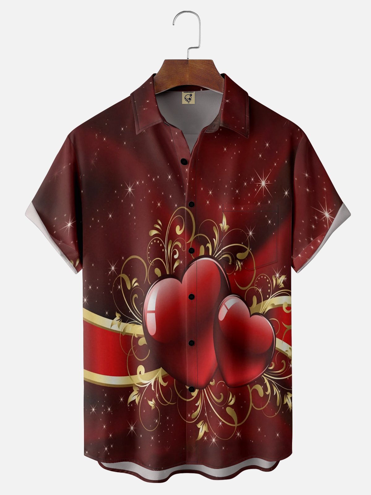 Moisture Wicking Valentine's Day Heart Chest Pocket Casual Shirt