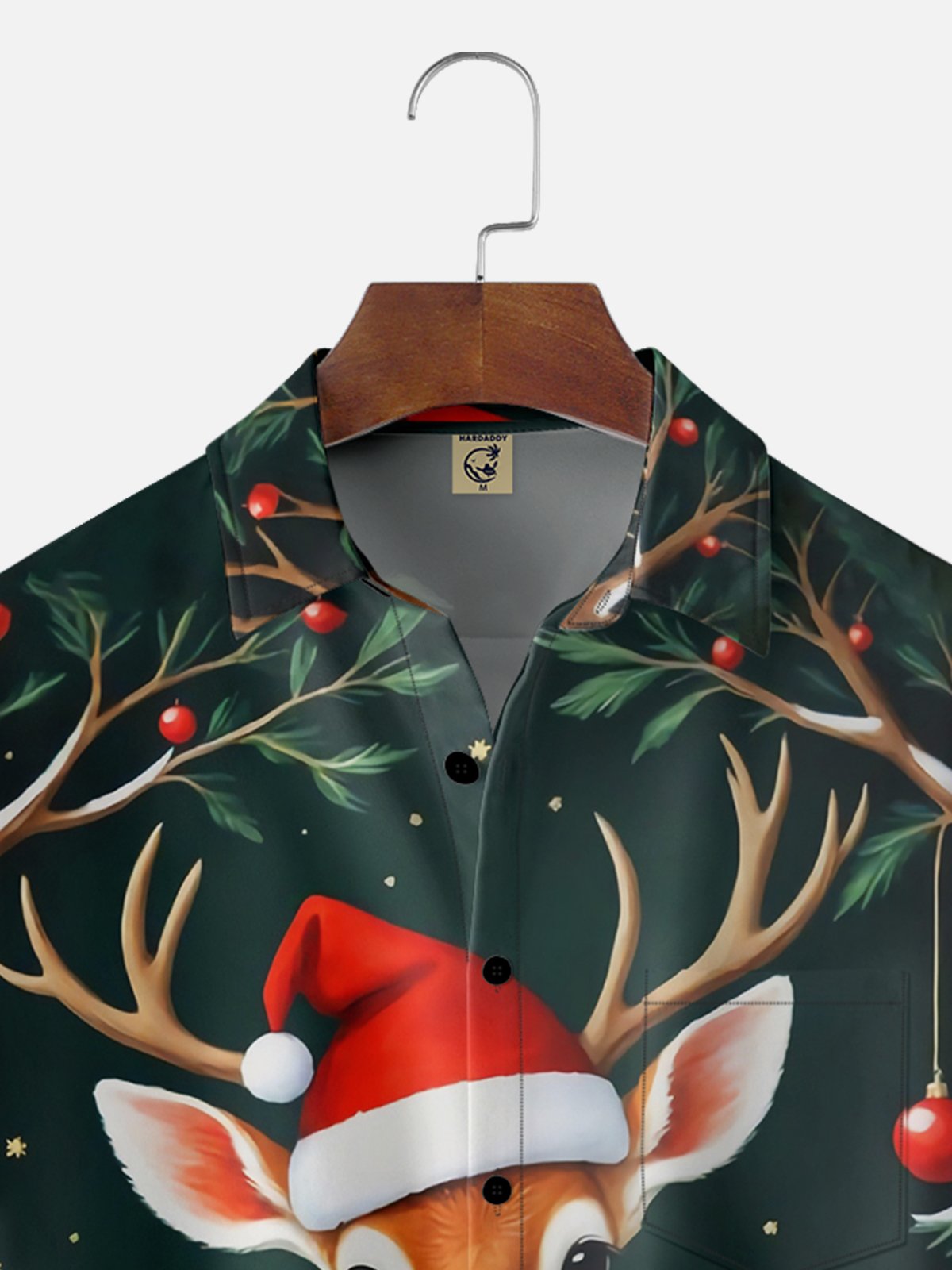 Moisture-wicking Christmas Deer Chest Pocket Casual Shirt