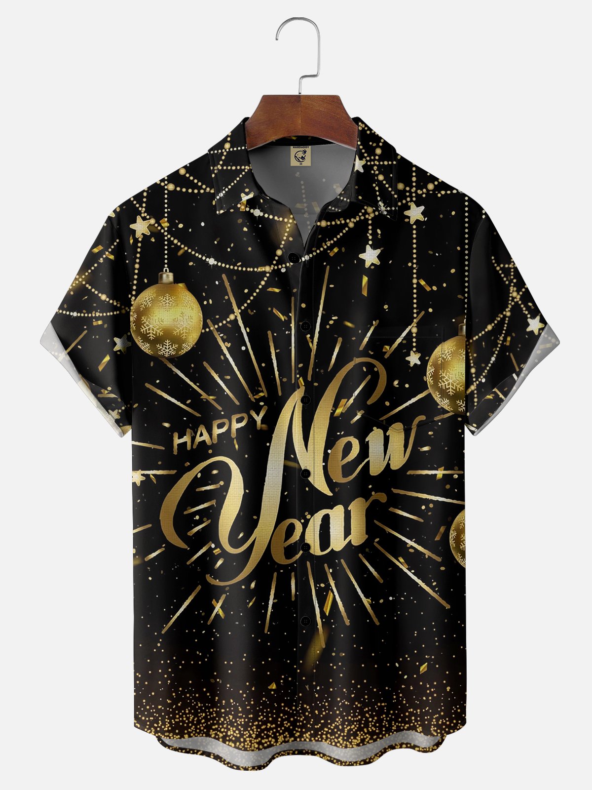 Moisture Wicking Happy New Year Chest Pocket Casual Shirt