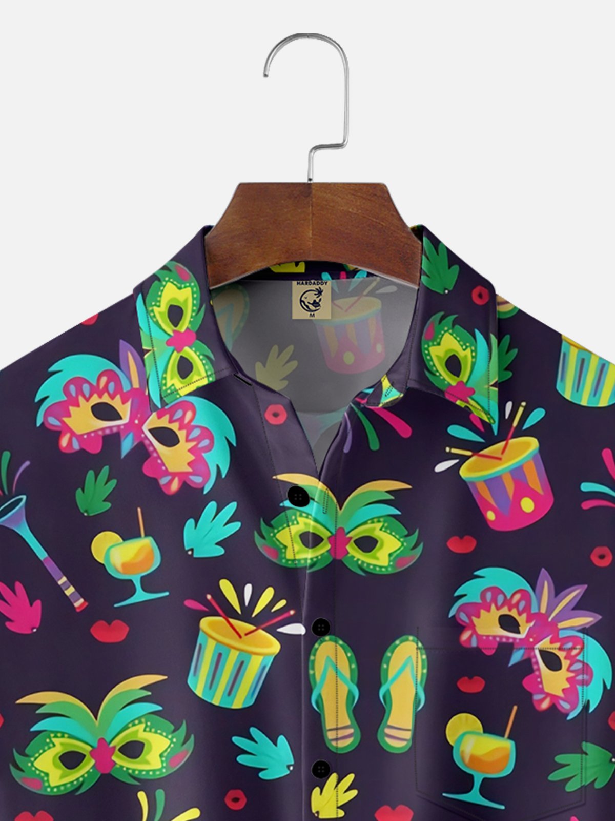 Moisture-wicking Mardi Gras Carnival Mask Music Chest Pocket Casual Shirt