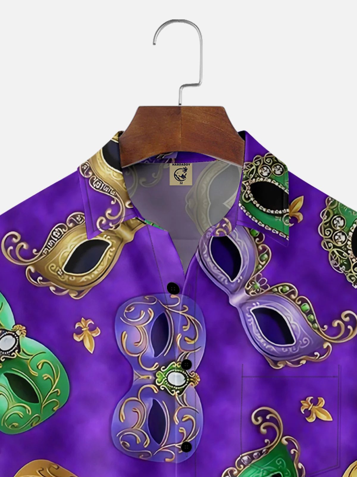 Moisture-wicking Mardi Gras Celebration Mask Chest Pocket Holiday Shirt