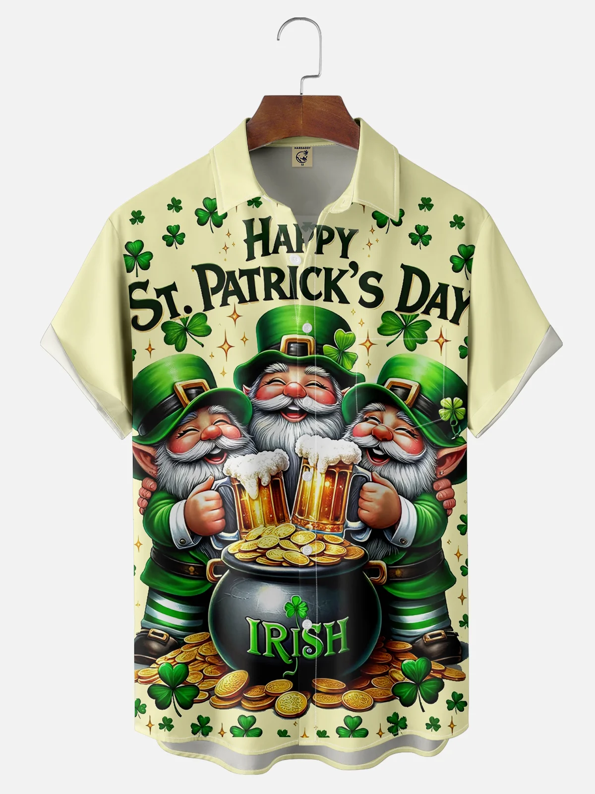 Moisture Wicking St. Patrick's Day Clover Gnome Chest Pocket Casual Shirt