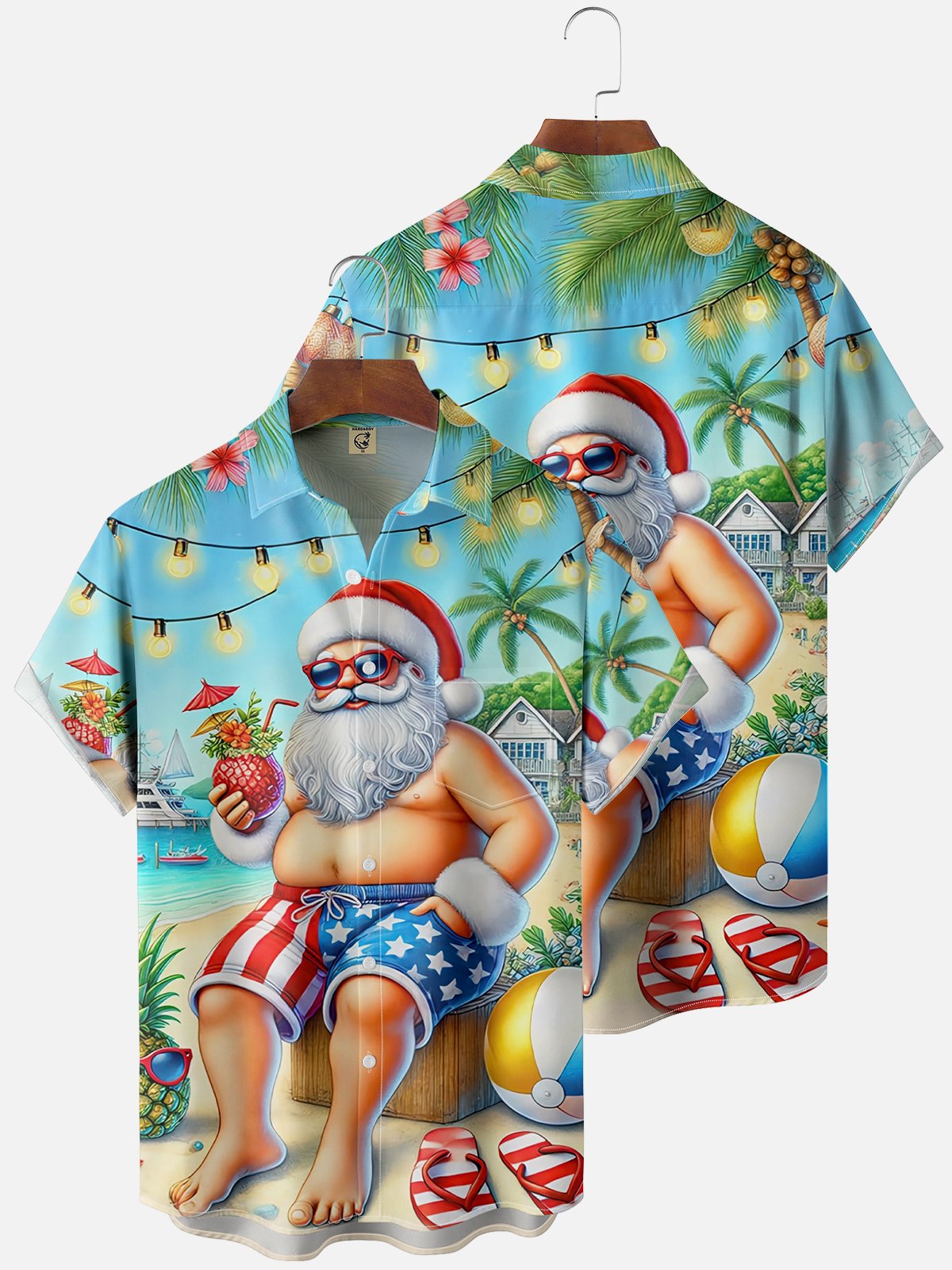 Moisture Wicking Christmas Santa Claus Chest Pocket Casual Shirt