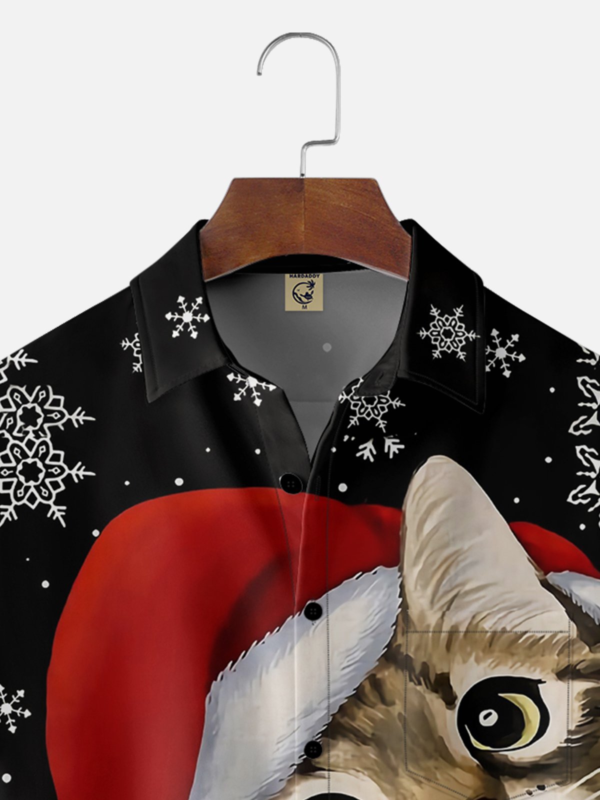 Moisture-wicking Christmas Cat Chest Pocket Casual Shirt