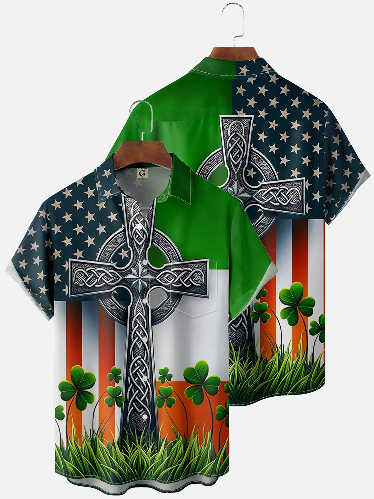 Moisture Wicking St. Patrick's Day Irish Flag Chest Pocket Casual Shirts