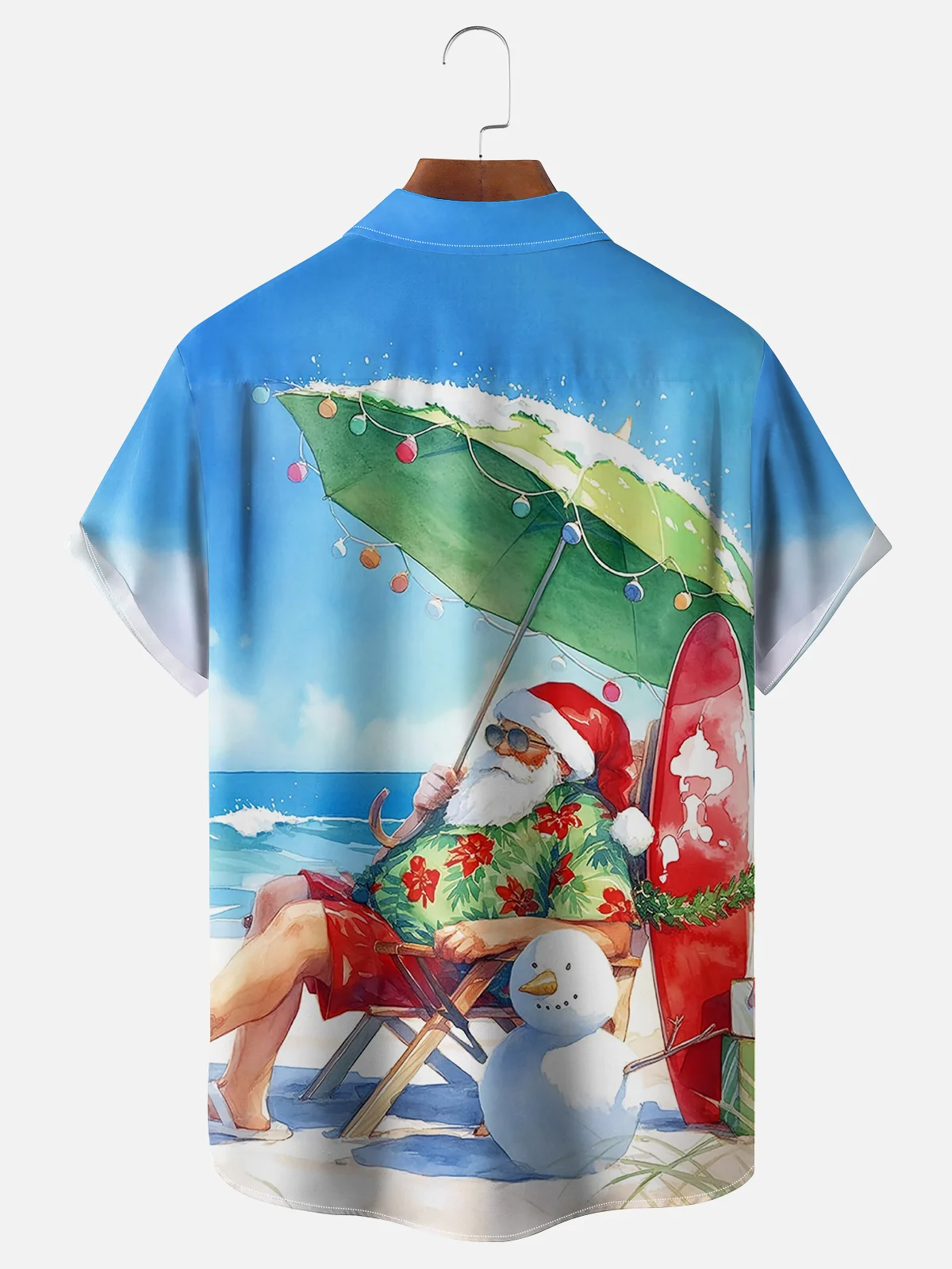 Moisture wicking Christmas Beach Holiday Santa Claus Chest pocket Casual Shirt