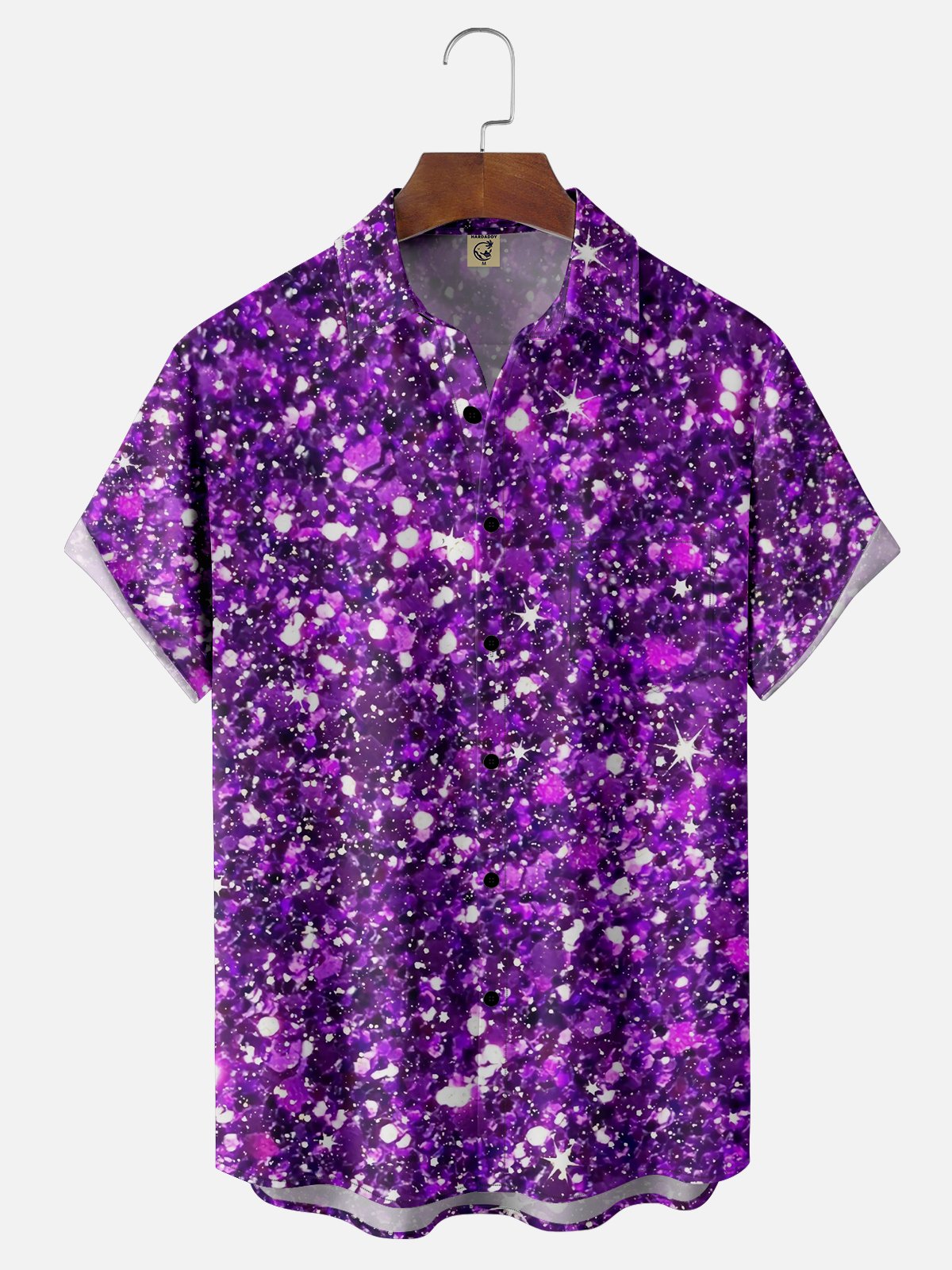 Moisture-wicking Sequin Print New Year Holiday Celebration Party Chest Pocket Funky Shirt