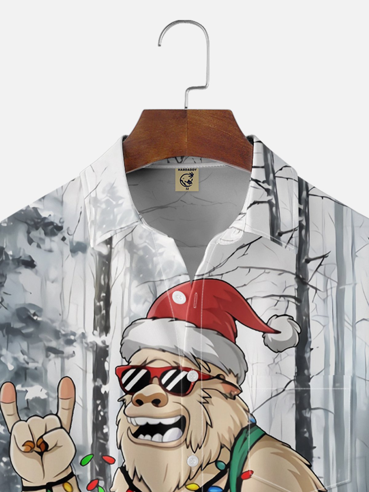 Moisture Wicking Christmas Bigfoot Chest Pocket Casual Shirt