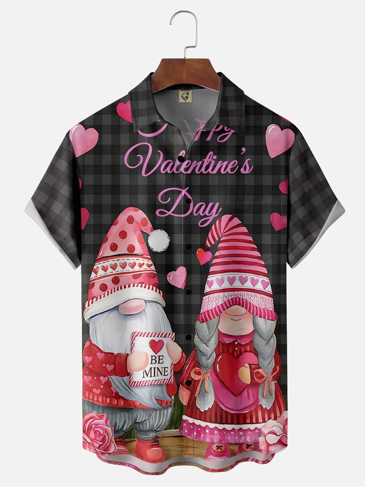 Moisture Wicking Valentine Heart Gnome Chest Pocket Casual Shirt