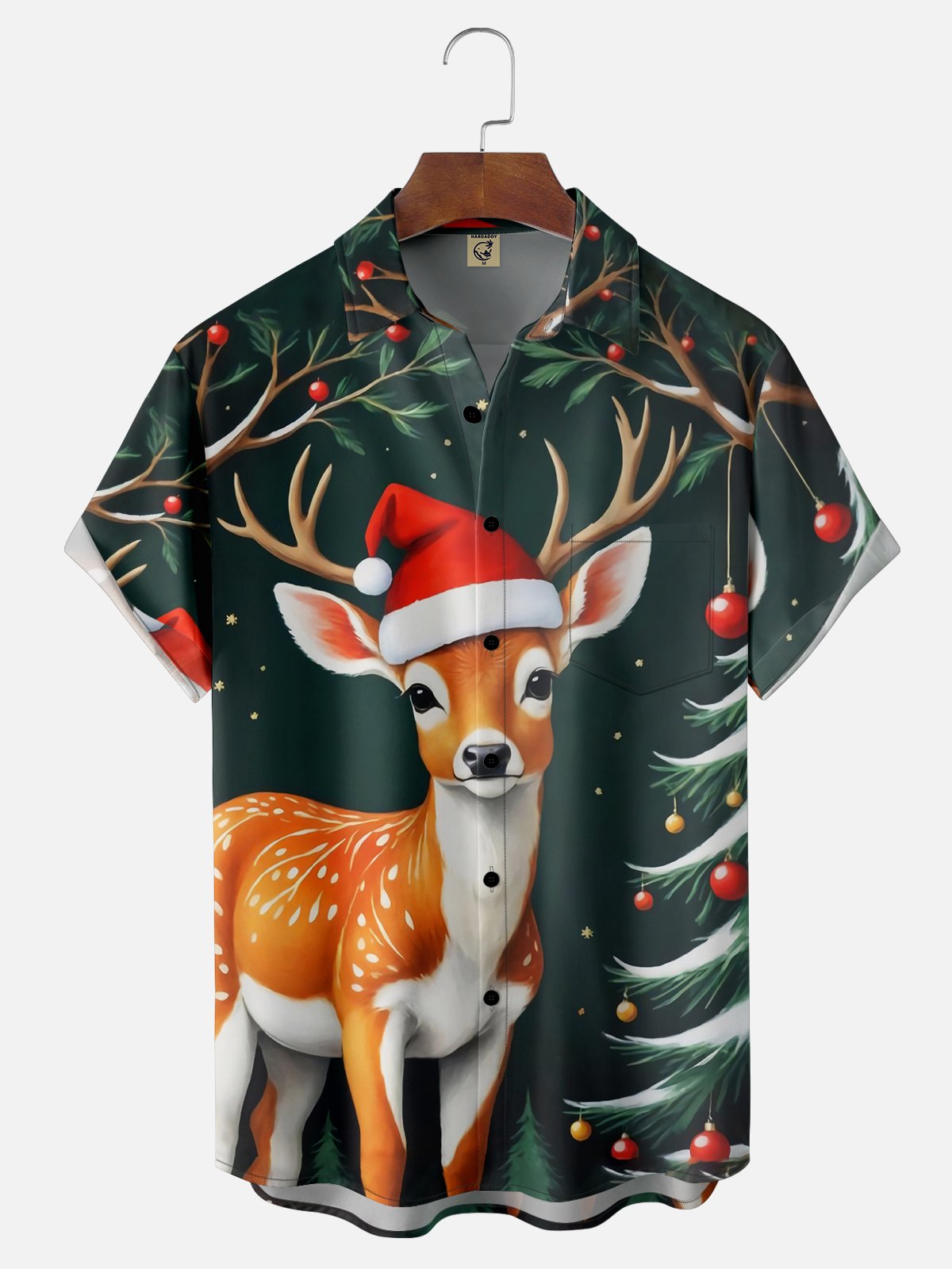 Moisture-wicking Christmas Deer Chest Pocket Casual Shirt