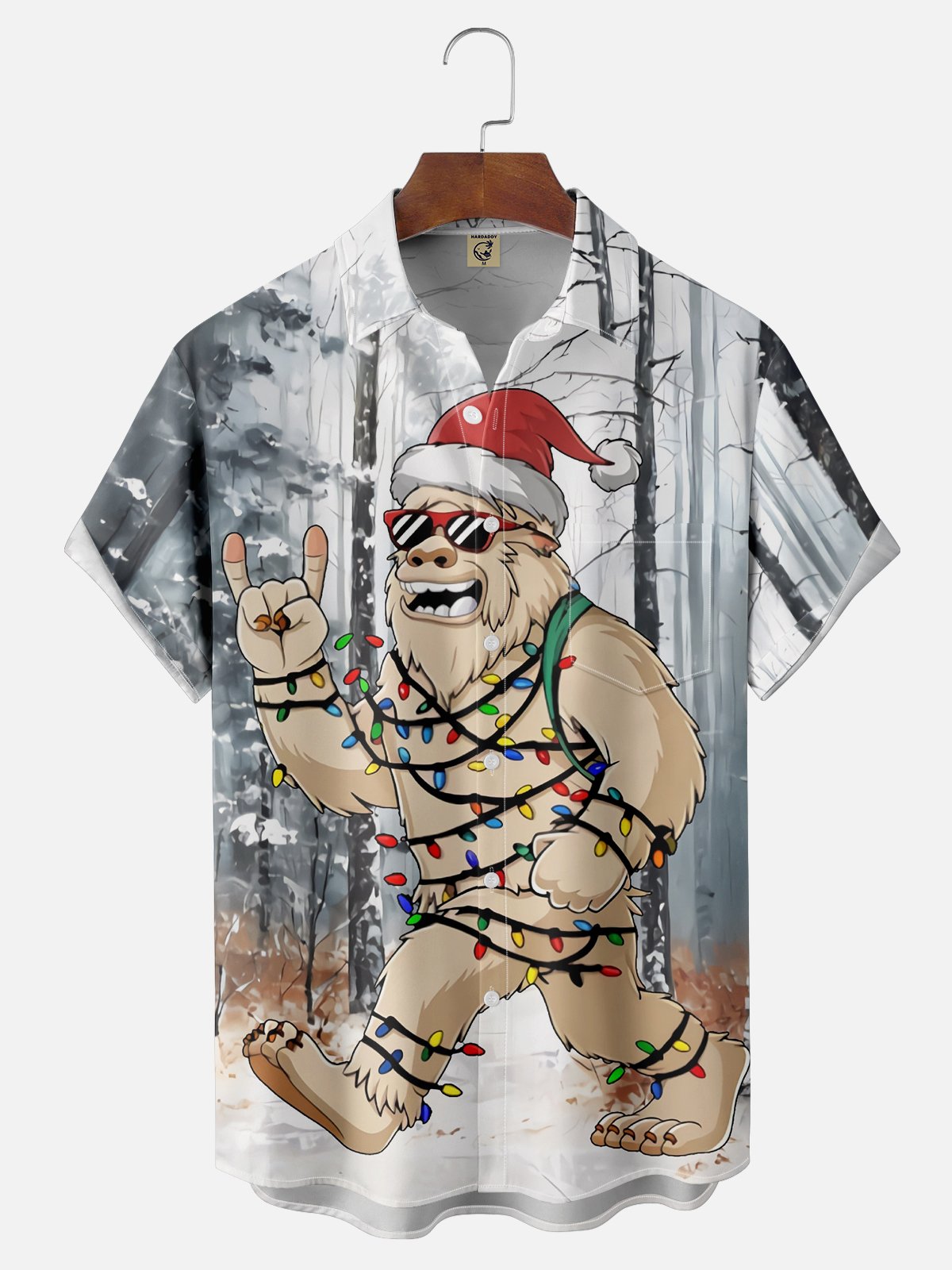 Moisture Wicking Christmas Bigfoot Chest Pocket Casual Shirt