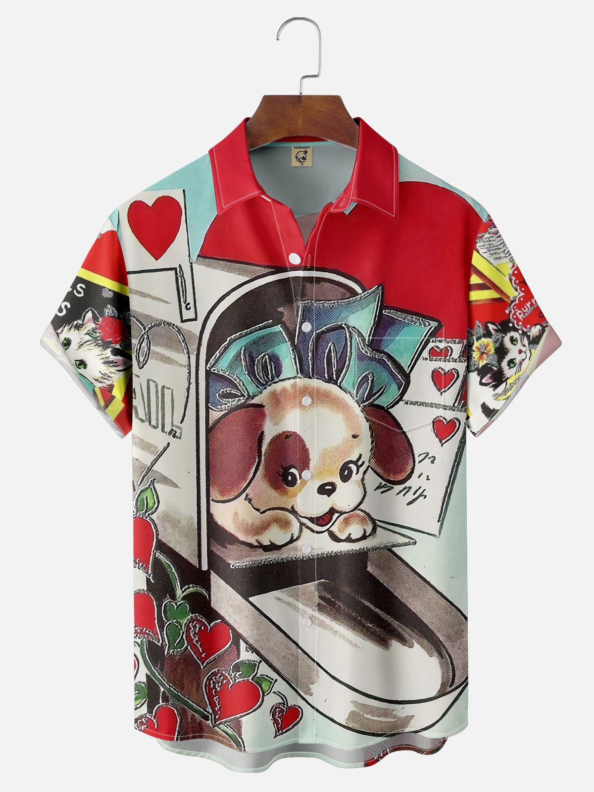 Moisture-wicking St Valentine Dog Heart Chest Pocket Casual Shirt