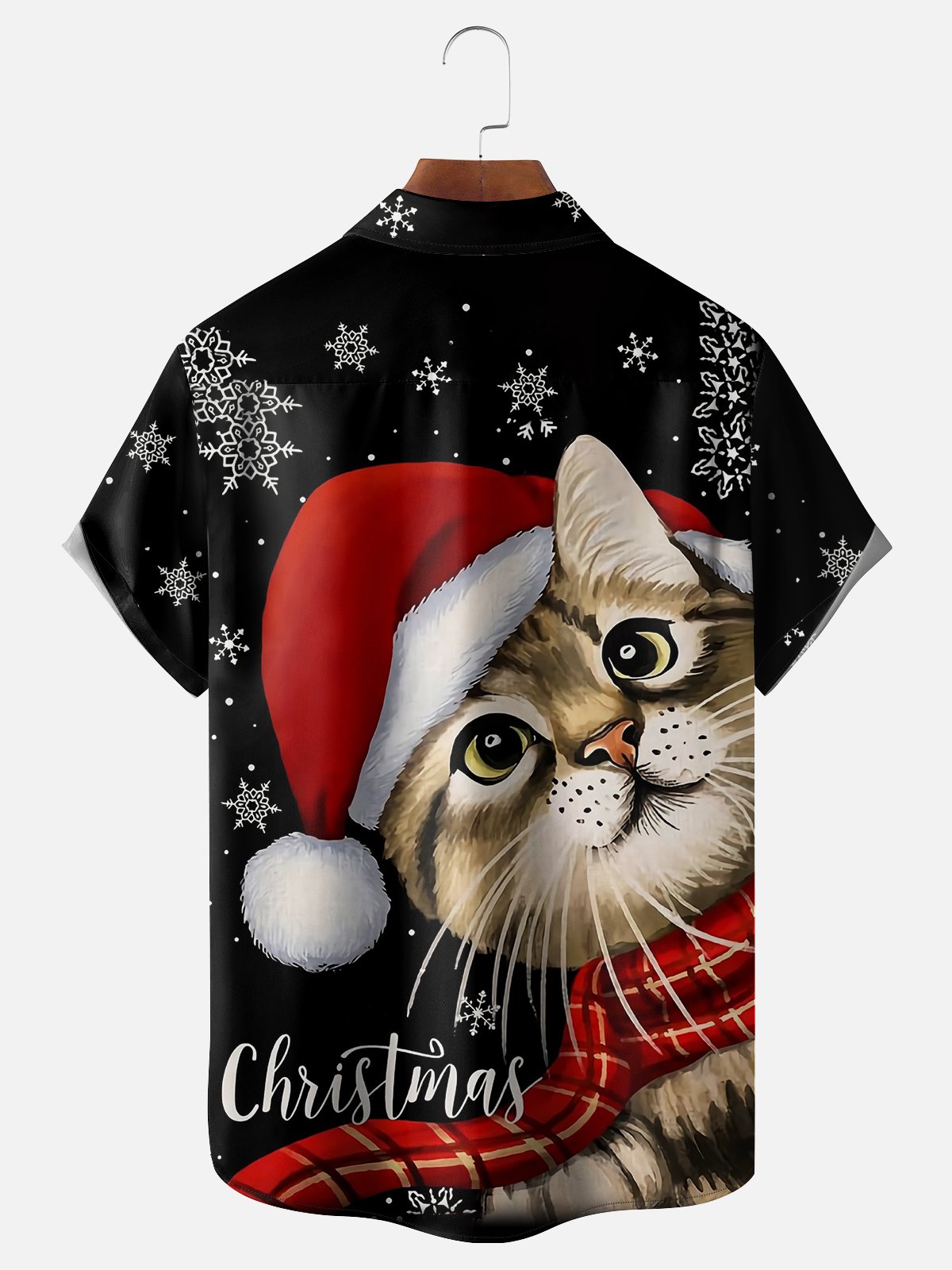 Moisture-wicking Christmas Cat Chest Pocket Casual Shirt