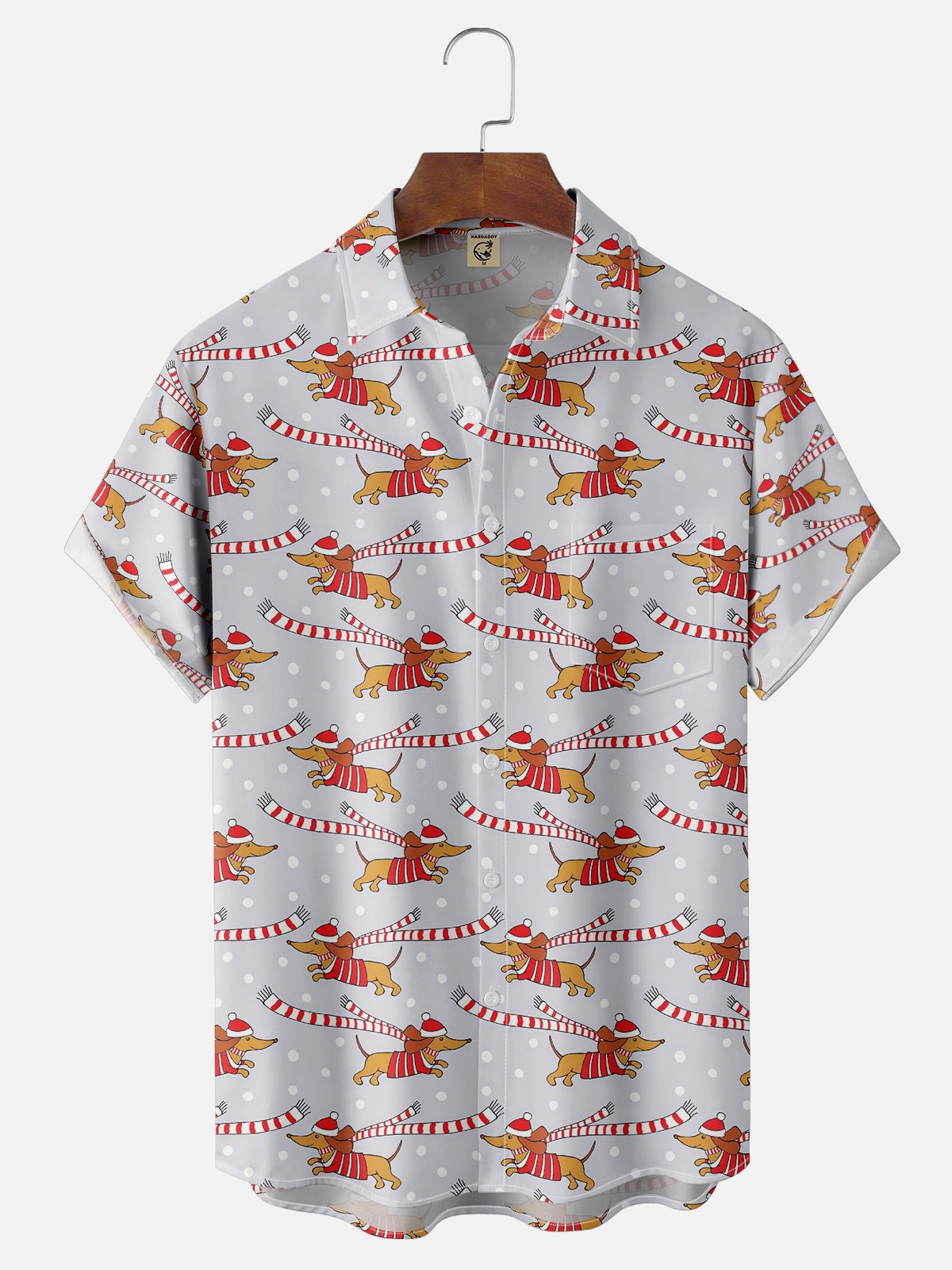 Moisture-wicking Christmas Dogs Chest Pocket Casual Shirt