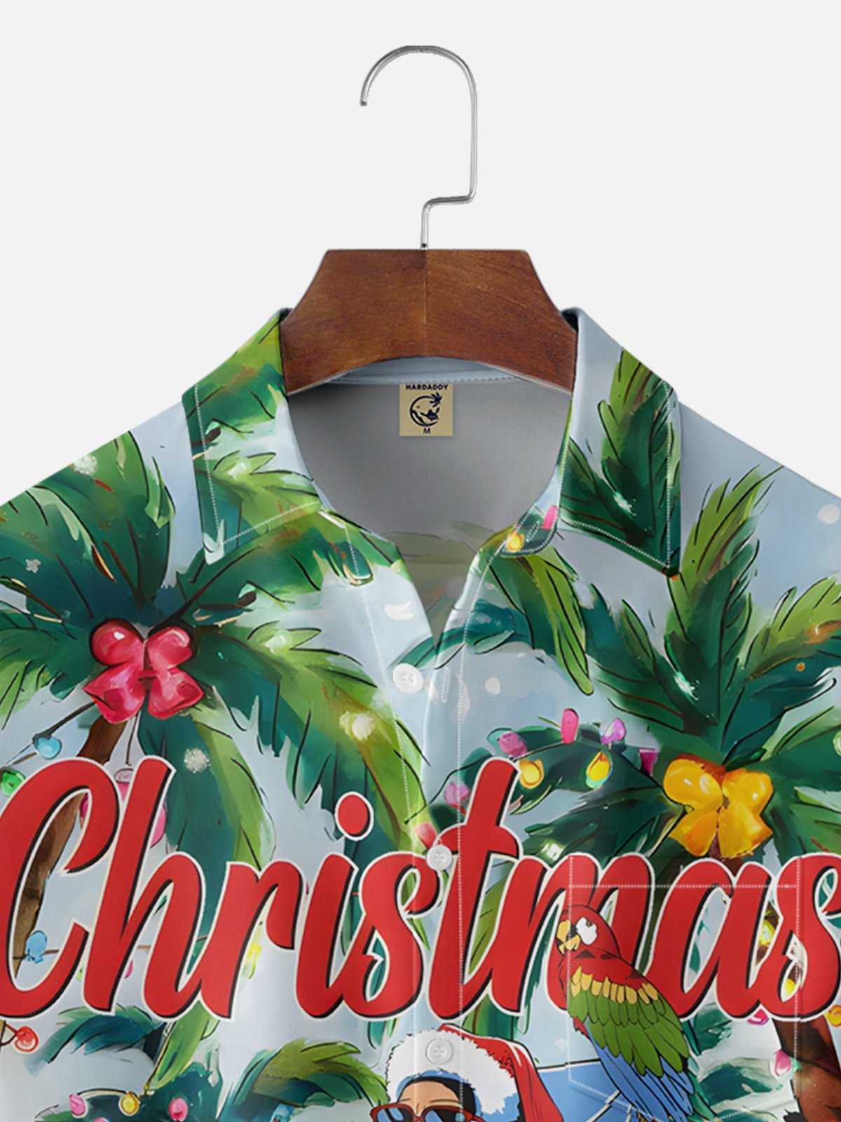 Moisture-wicking Christmas Santa Coconut Tree Beach Chest Pocket Casual Shirt