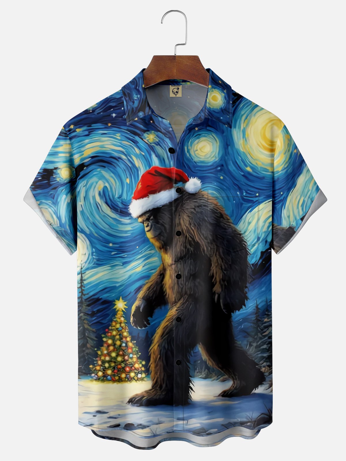 Moisture Wicking Christmas Bigfoot Chest Pocket Casual Shirt