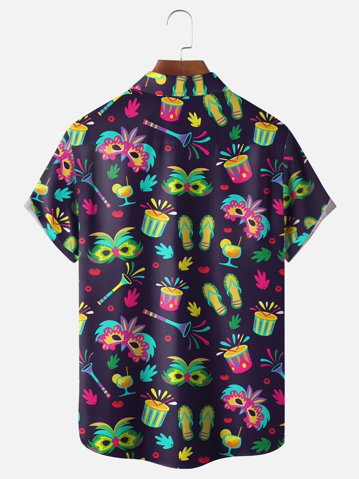 Moisture-wicking Mardi Gras Carnival Mask Music Chest Pocket Casual Shirt