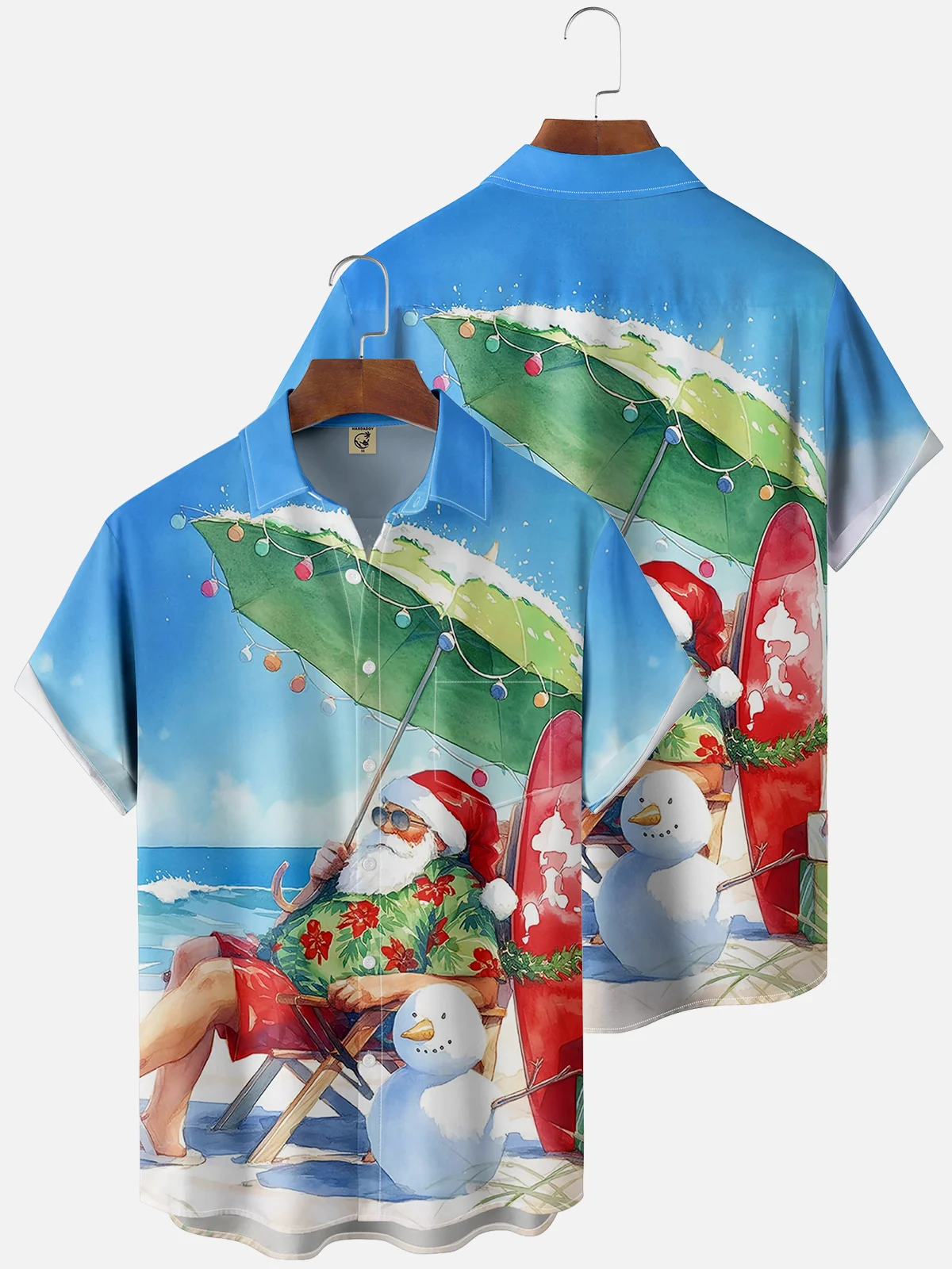 Moisture wicking Christmas Beach Holiday Santa Claus Chest pocket Casual Shirt