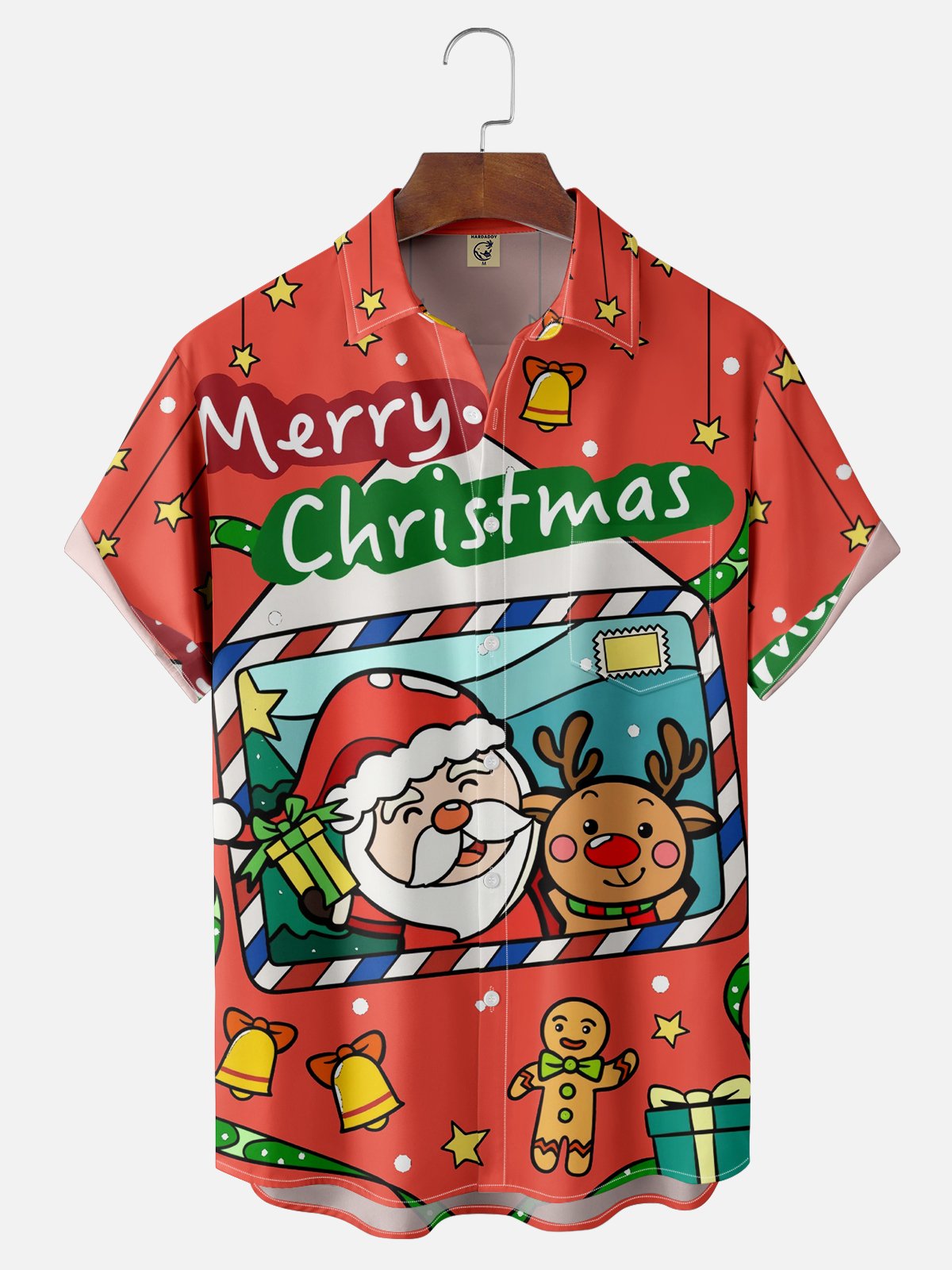 Moisture-wicking Christmas Santa Claus Chest Pocket Casual Shirt