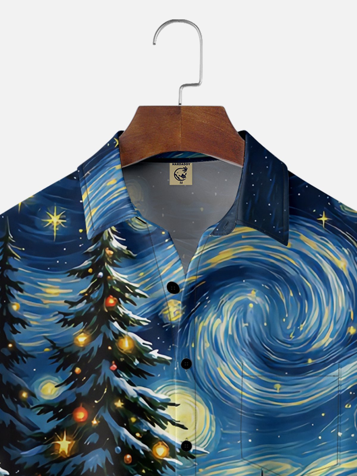 Moisture-wicking Christmas Starry Night Cat Chest Pocket Casual Shirt