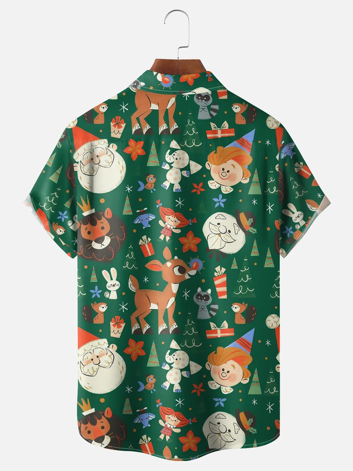 Moisture-wicking Christmas Red-Nosed Reindeer Cartoon Animals Chest Pocket Casual Shirt