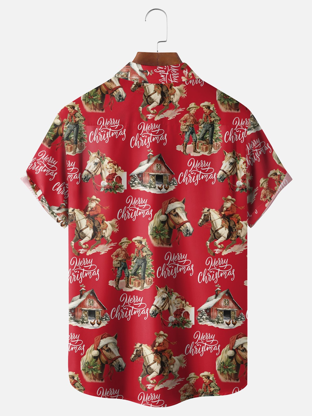 Moisture-wicking Christmas Santa Cowboy Chest Pocket Casual Shirt