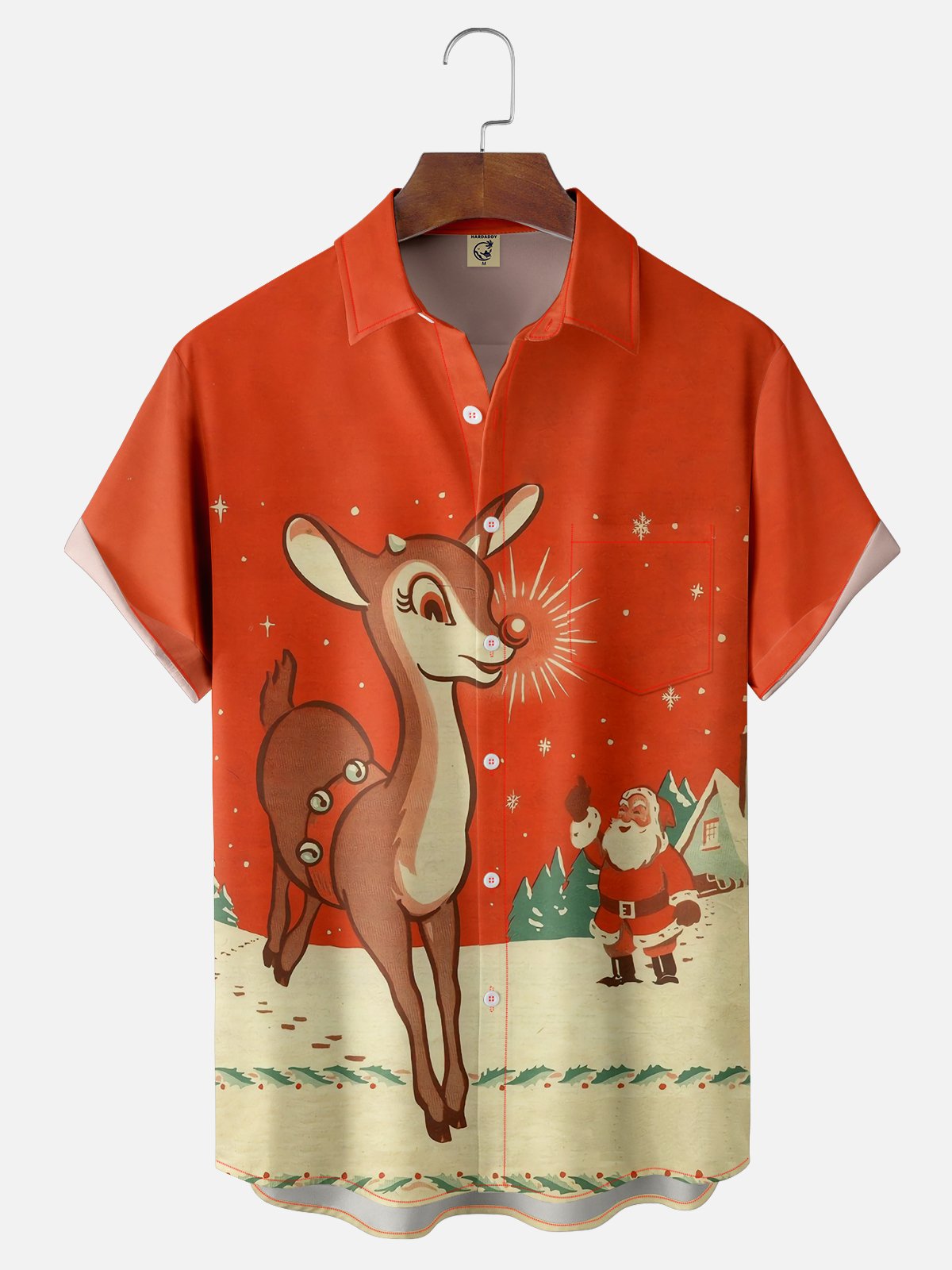 Moisture-wicking Christmas Red-Nosed Reindeer Chest Pocket Casual Shirt