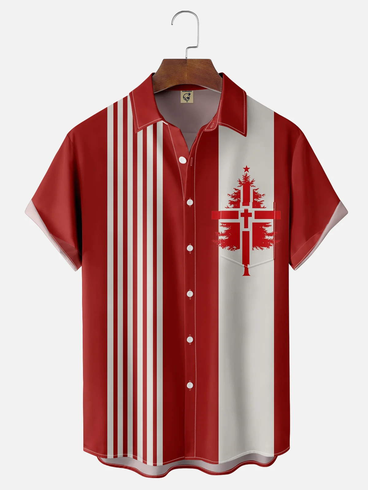 Moisture Wicking Christmas Tree Cross Chest Pocket Casual Shirt