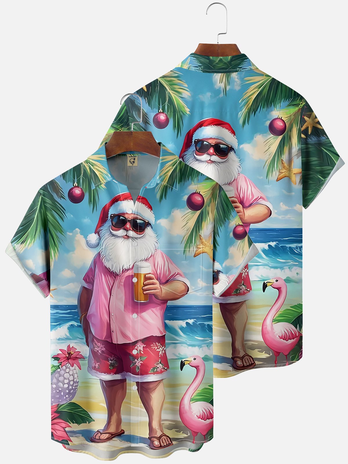 Moisture Wicking Christmas Santa Holiday Chest Pocket Casual Shirt