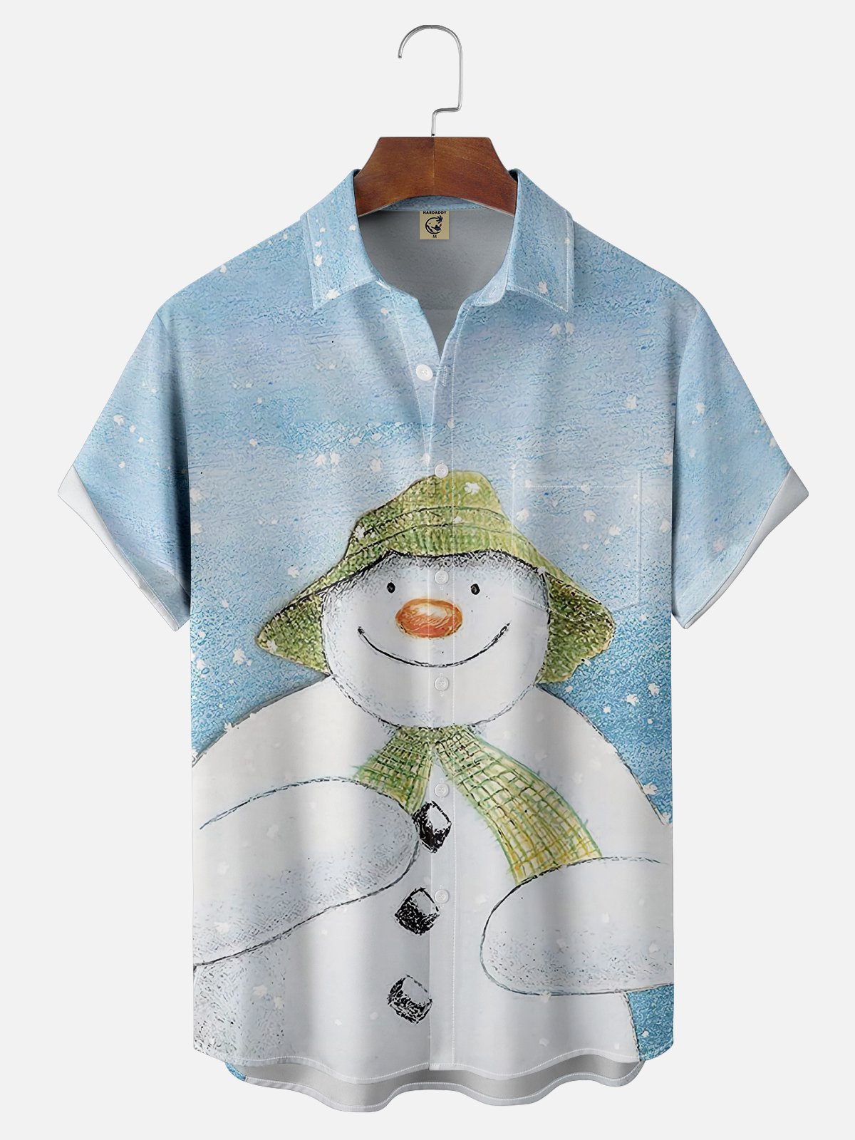 Moisture-wicking Christmas Snowman Chest Pocket Casual Shirt