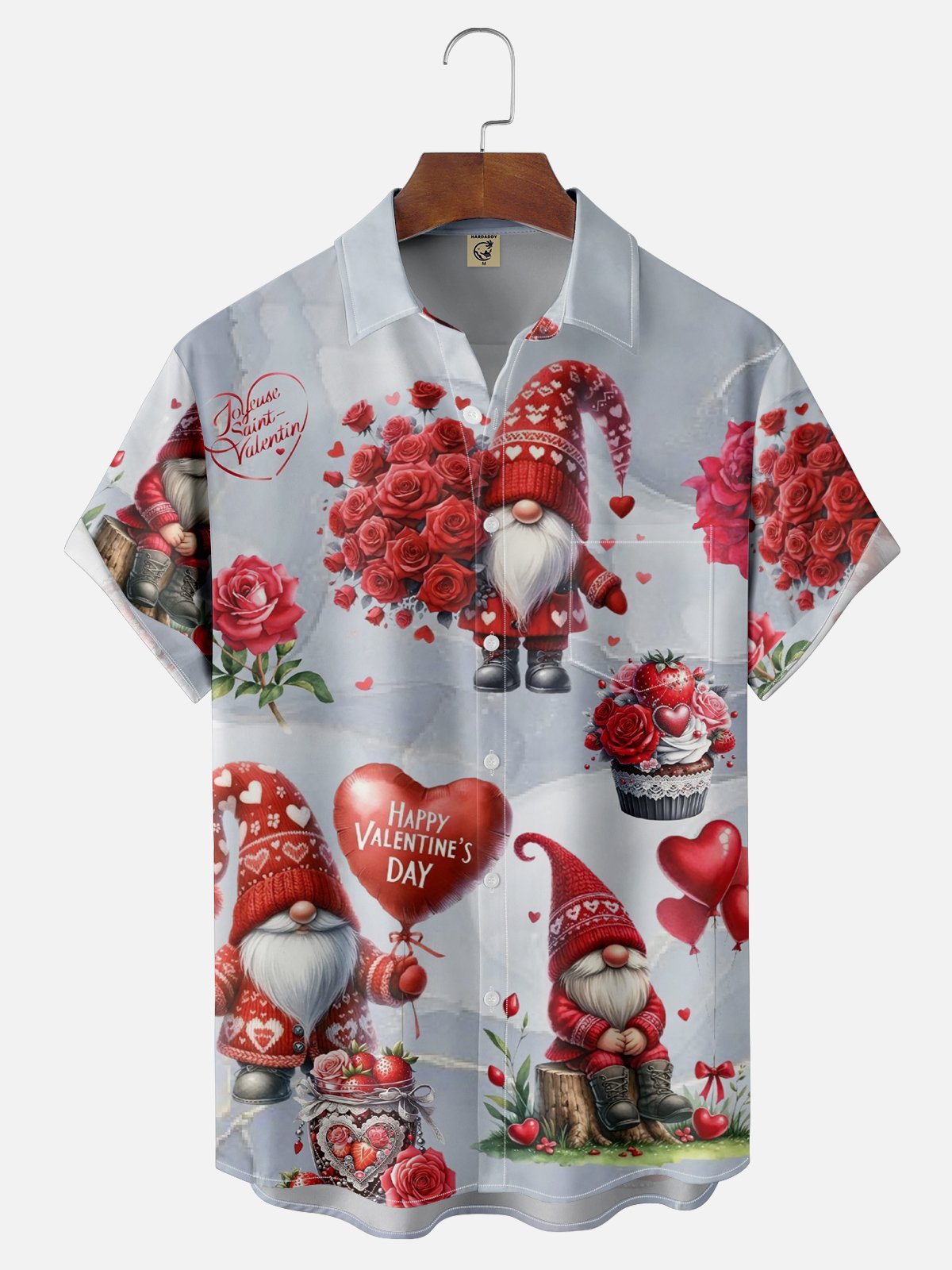 Moisture-wicking Valentine's Day Gnome Love Heart Chest Pocket Casual Shirt