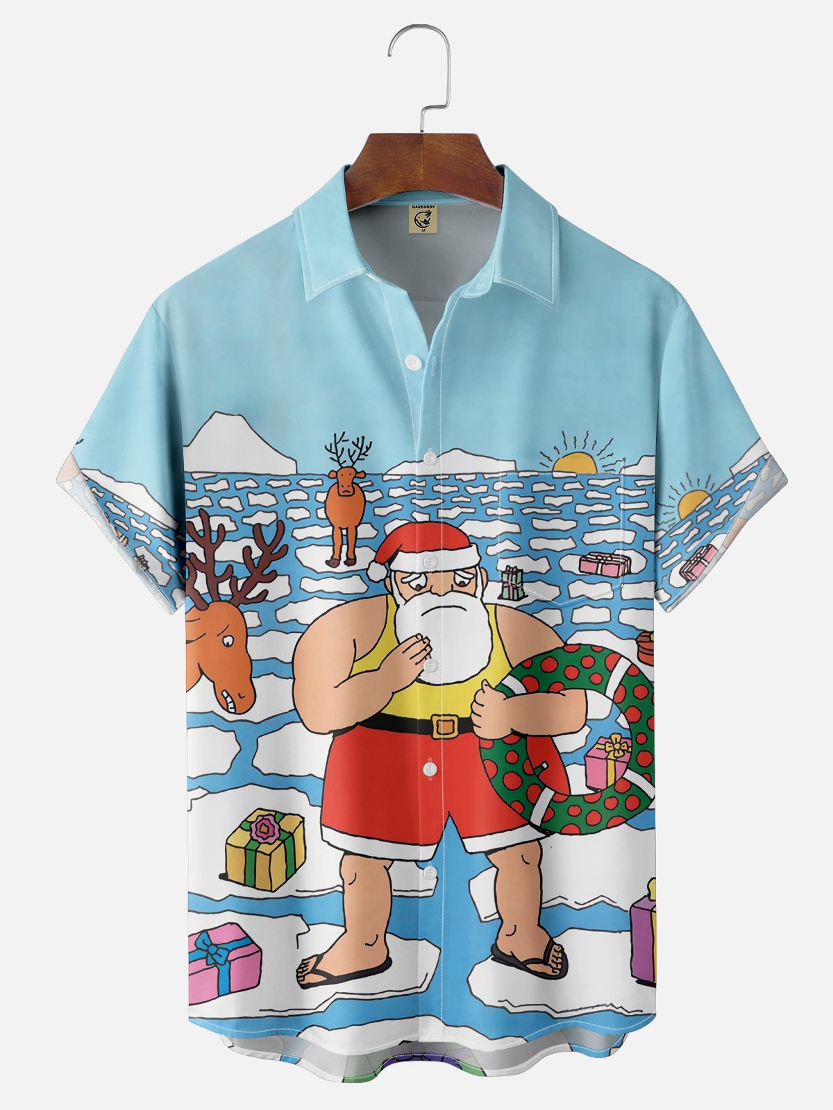 Moisture-wicking Christmas Santa Claus Chest Pocket Casual Shirt