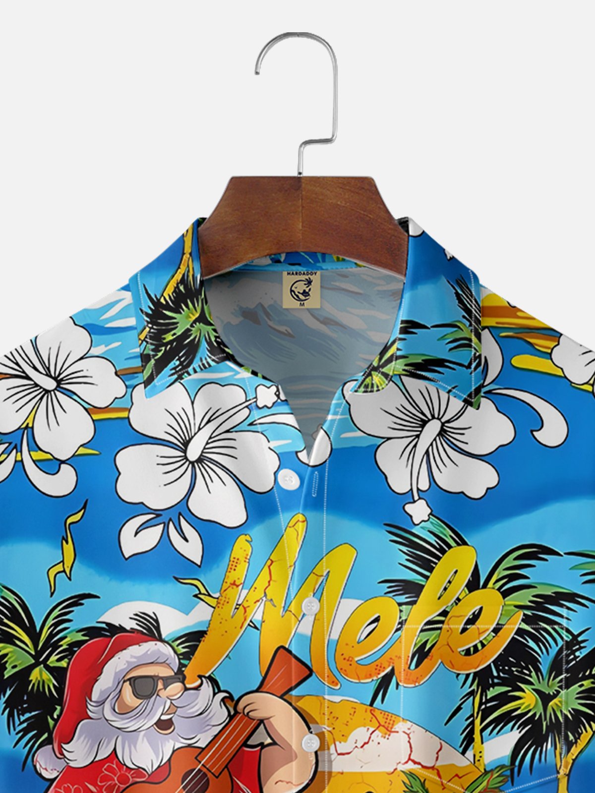 Moisture-wicking Christmas Santa Coconut Tree Chest Pocket Casual Shirt