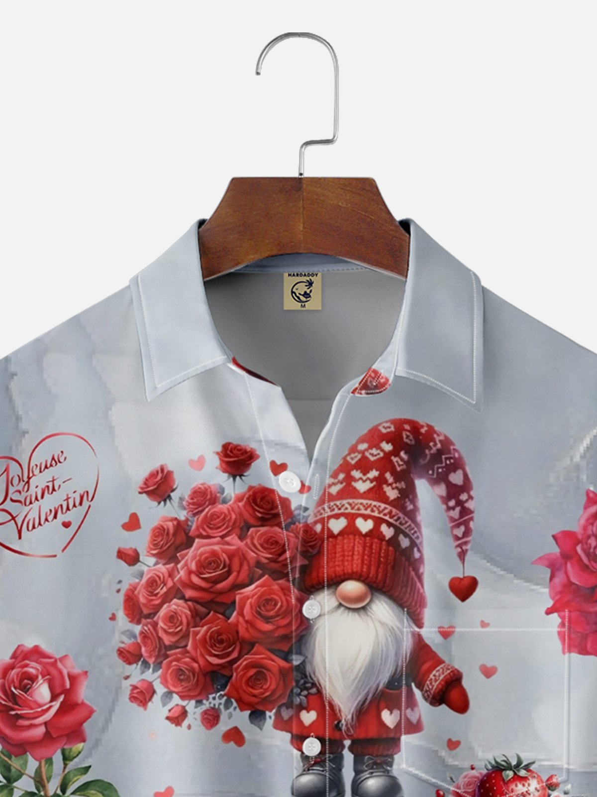 Moisture-wicking Valentine's Day Gnome Love Heart Chest Pocket Casual Shirt