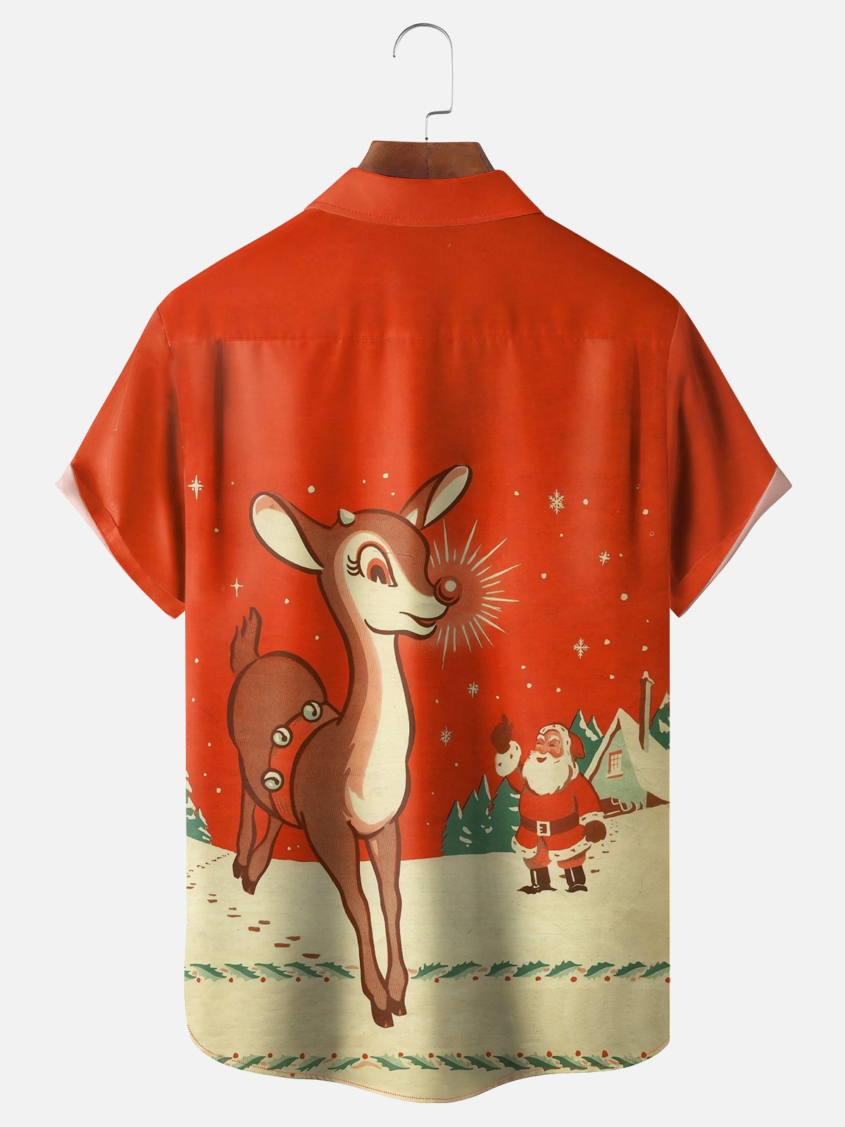 Moisture-wicking Christmas Red-Nosed Reindeer Chest Pocket Casual Shirt