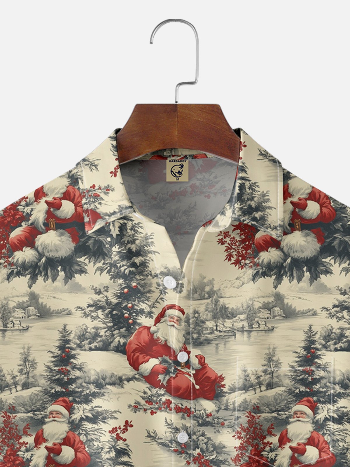 Moisture Wicking Christmas Santa Claus Chest Pocket Casual Shirt