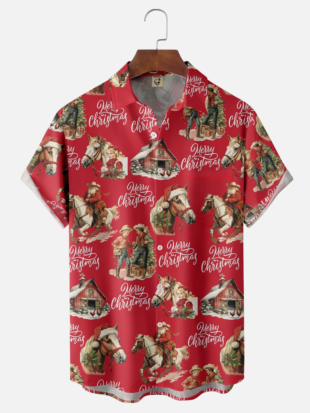 Moisture-wicking Christmas Santa Cowboy Chest Pocket Casual Shirt